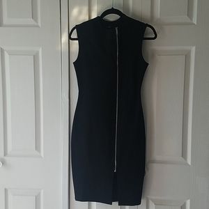 Black, long front zipper dress
